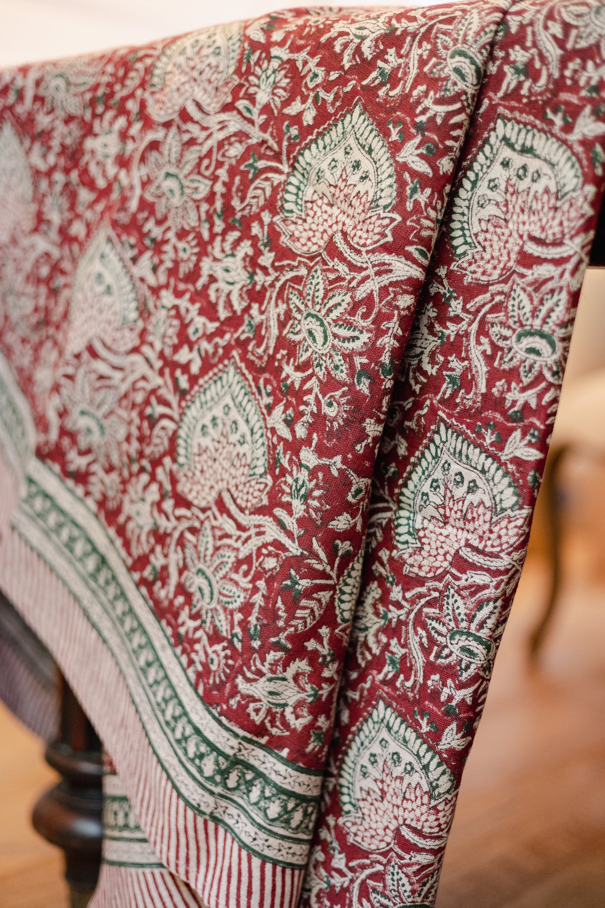 Oriental Red Linen Tablecloth