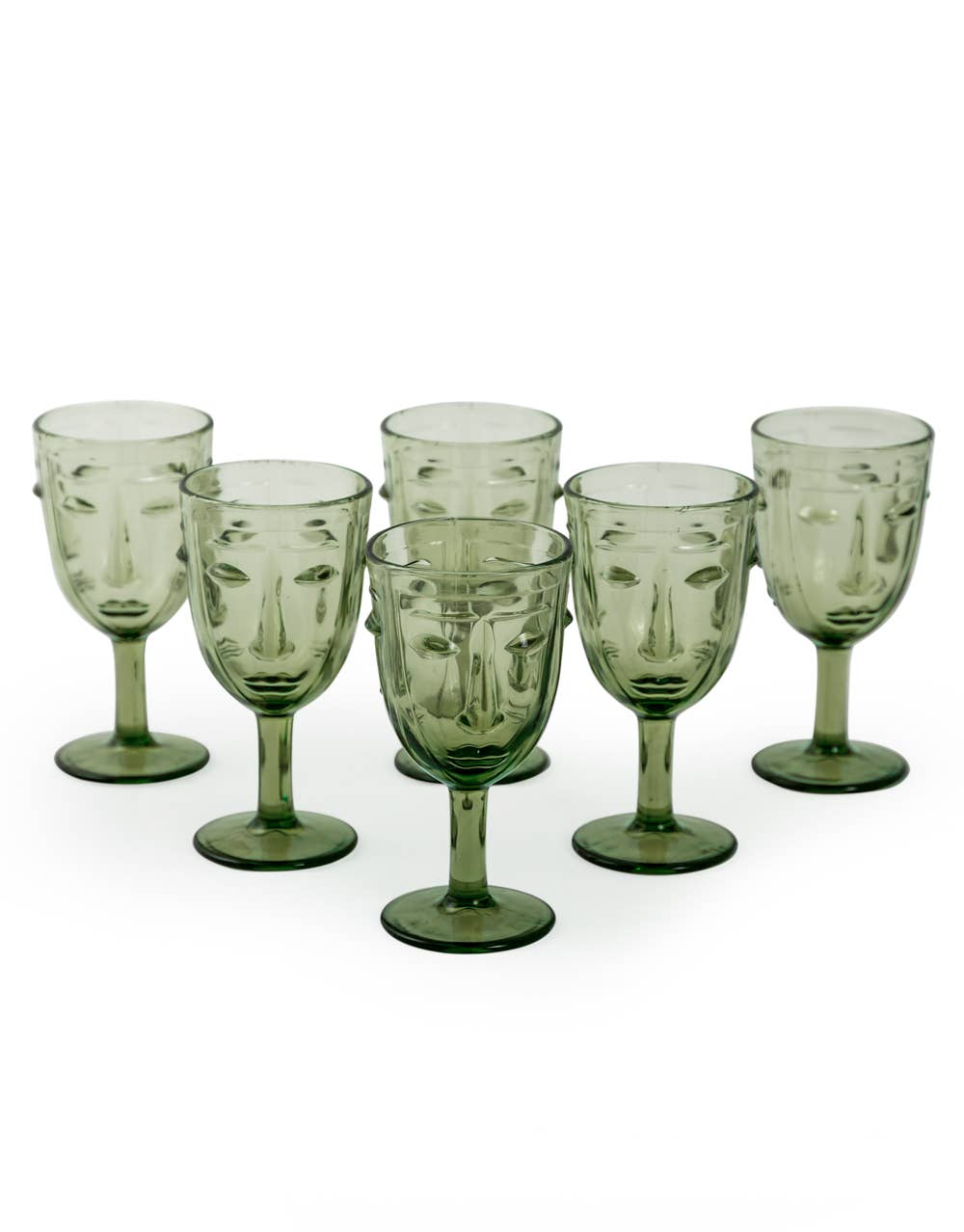 Set of 2 Green Deco Face Wine Glasses