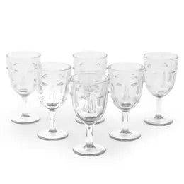 Set of 2 Clear Deco Face Wine Glasses