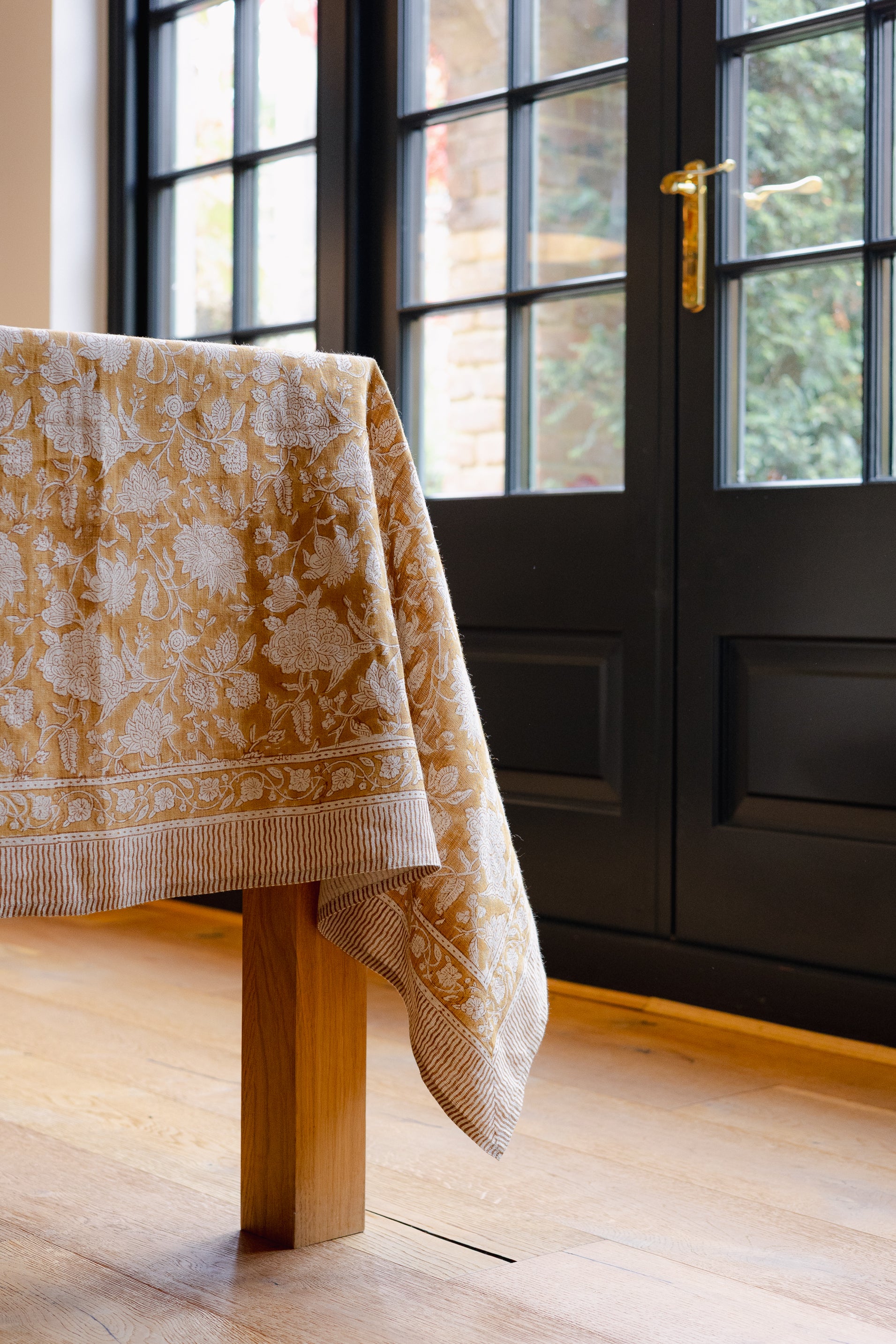 Indian Rose Ochre Linen Tablecloth