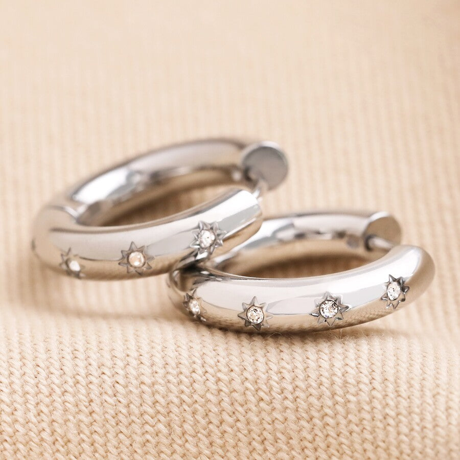 Stainless steel Chunky Crystal Hoop Earrings