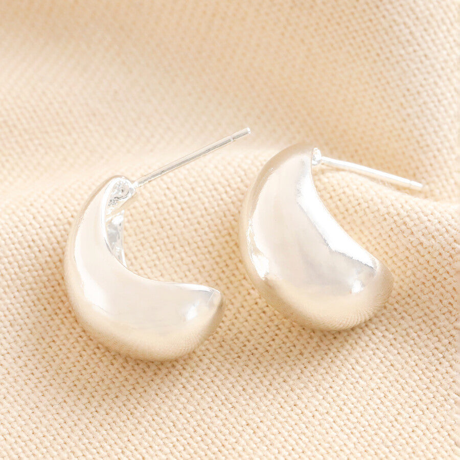 Chunky Teardrop Half Hoop Earrings Silver