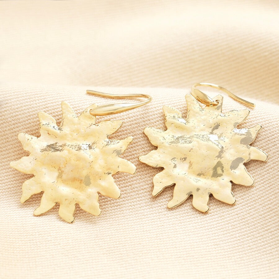Gold Hammered Sun Drop Earings