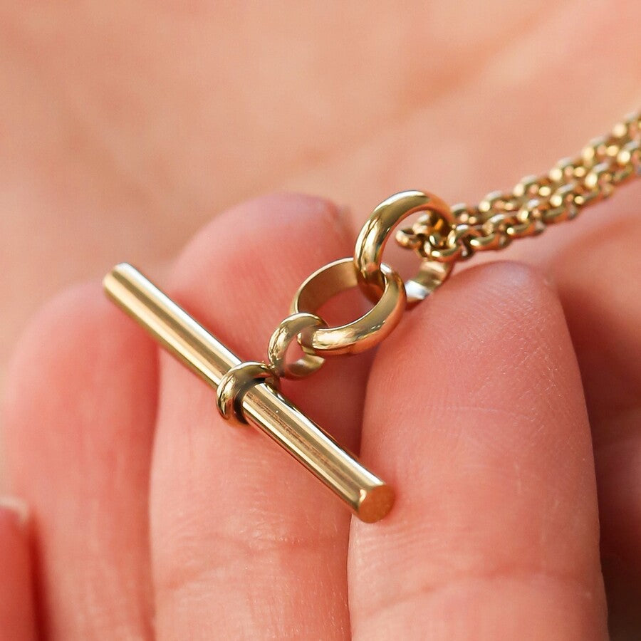 Gold Stainless Steel T Bar Necklace