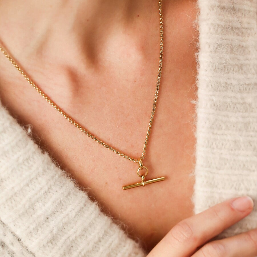 Gold Stainless Steel T Bar Necklace