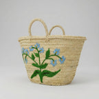 Woven Straw Blue Floral Market Basket