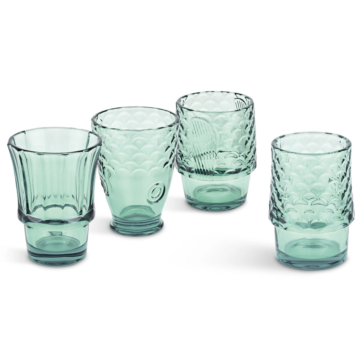 Fish Stacking Drinking Glasses - Set of 4 Green