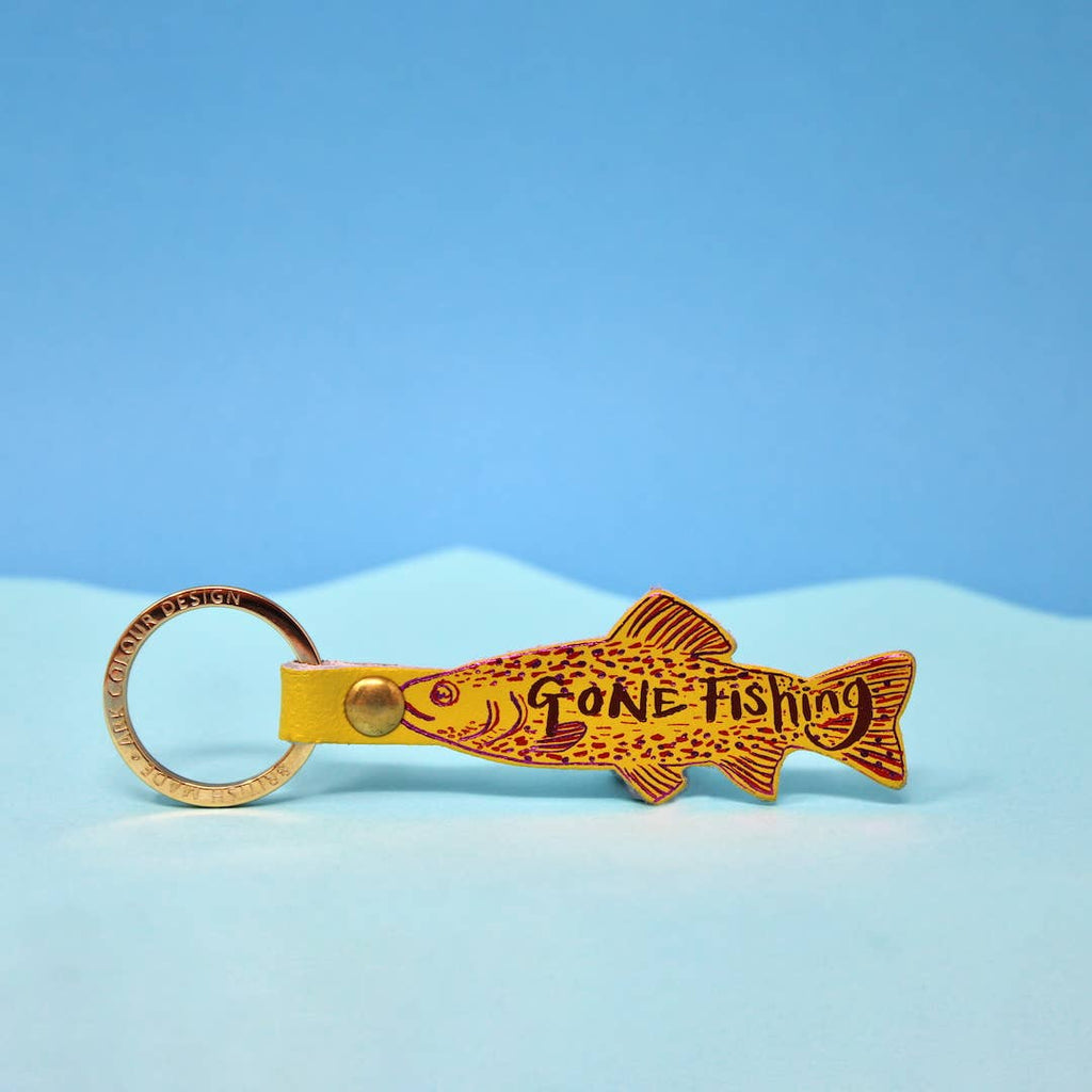 Gone Fishing Leather Key Fob