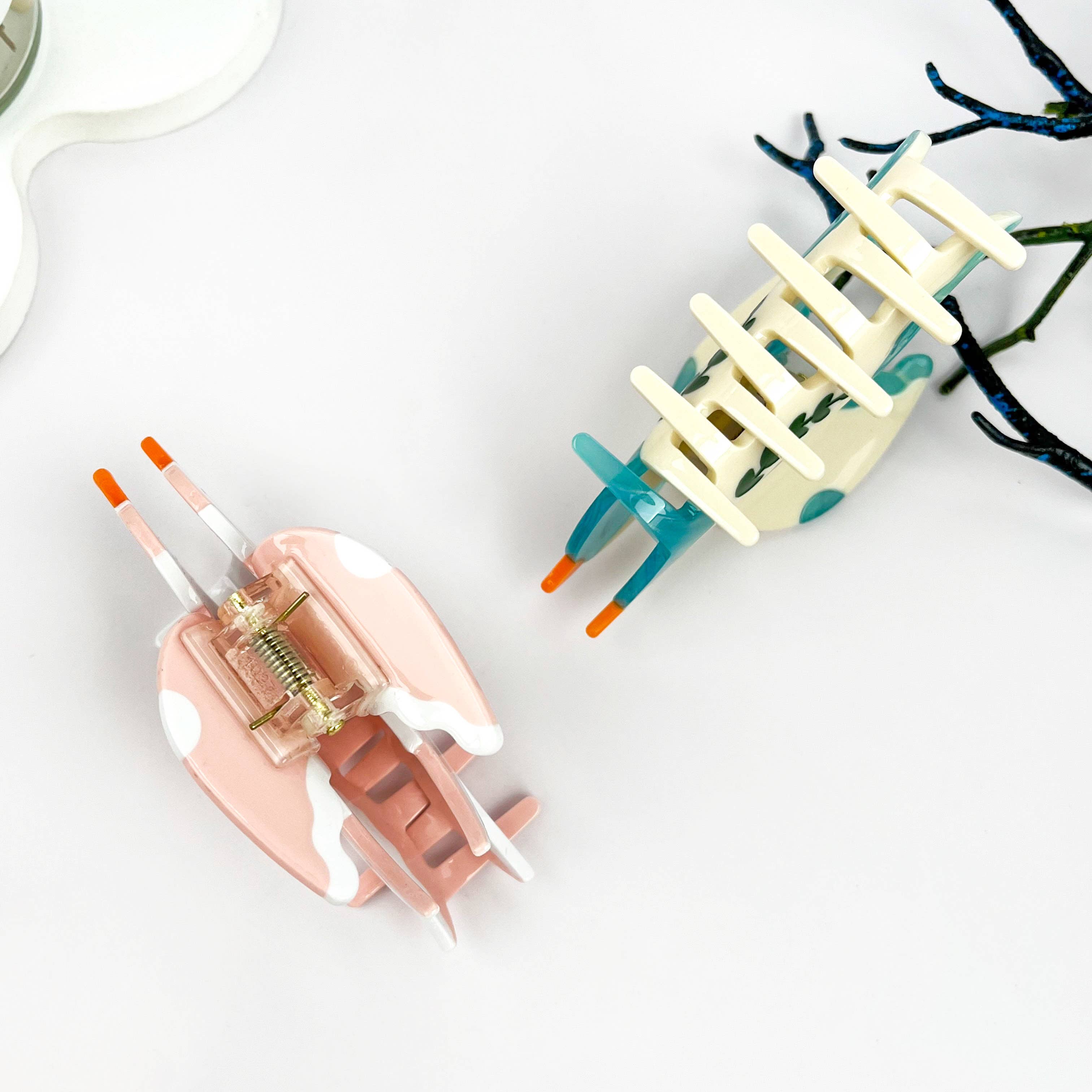 Spring Swallow & Leaf Hair Claw Clip