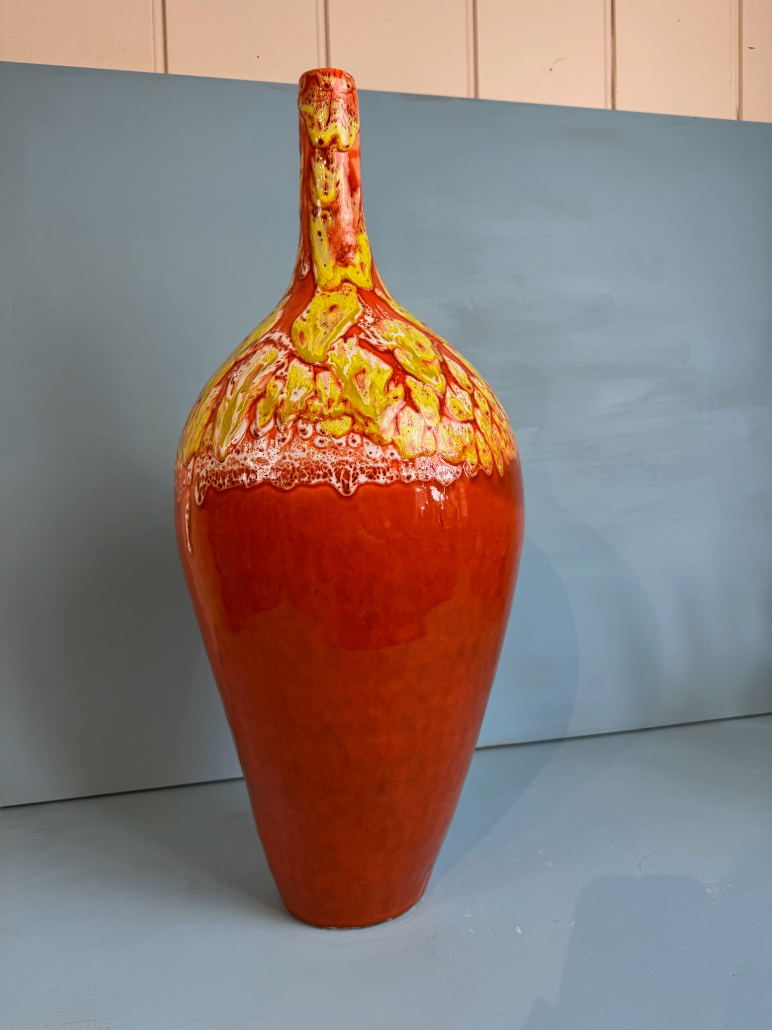 XL orange thin neck vase