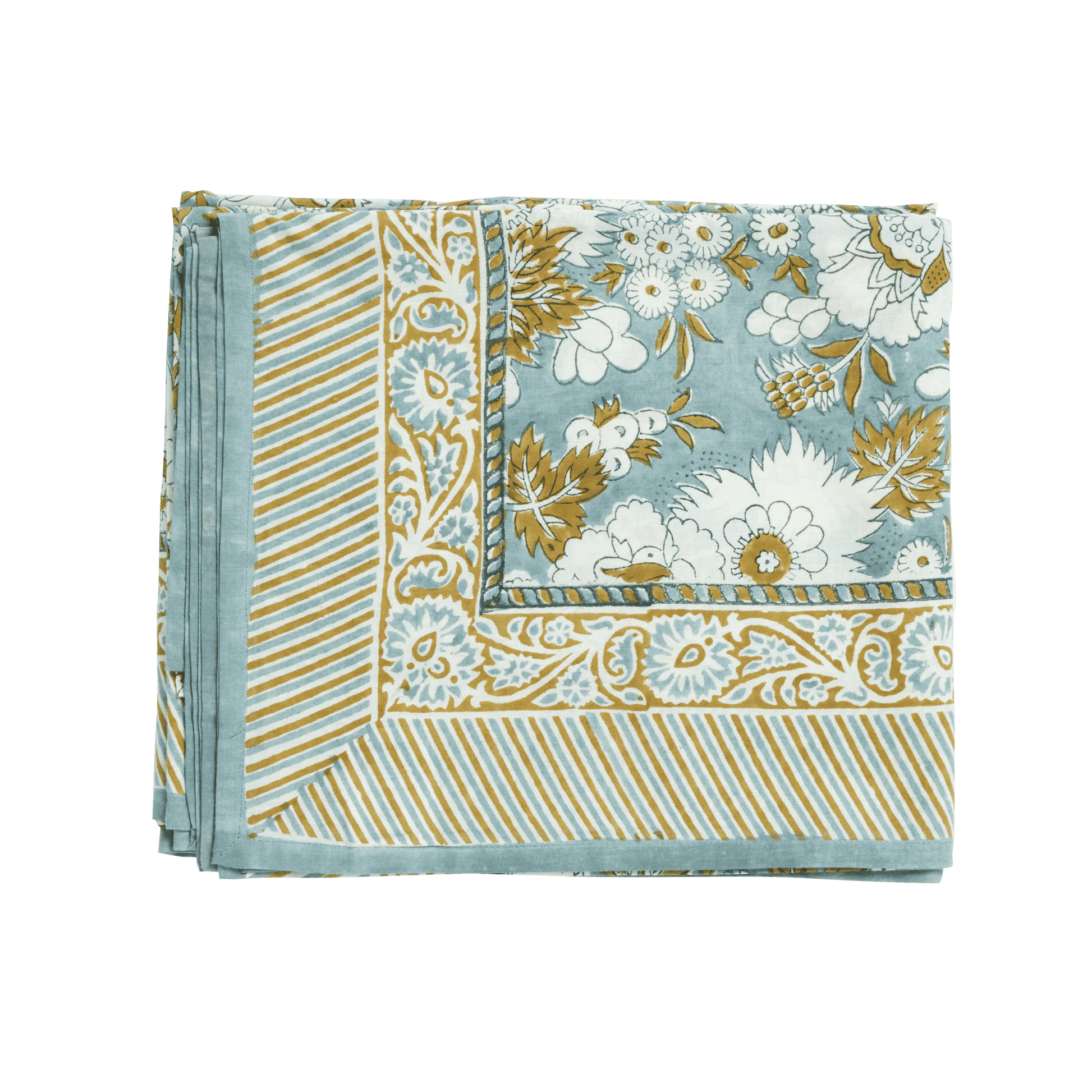 Indian Flower Print Tablecloth Vishnu Blue