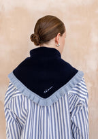 Merino Wool Triangle Scarf in Navy Ruffle