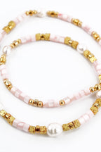 Pink Beaded Cube Gold Pearl Necklace