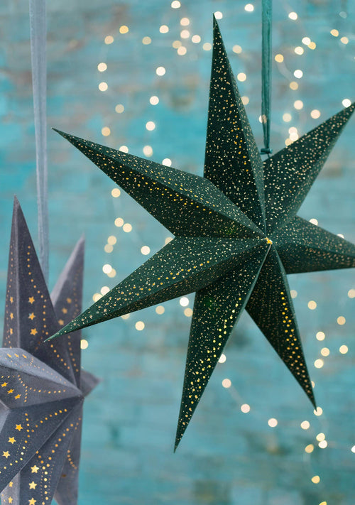 7-Arm Green Velvet Star, Glitter & Led's