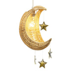 Whimsical Crescent Moon Pendant Light Shade with Silver and Gold Stars