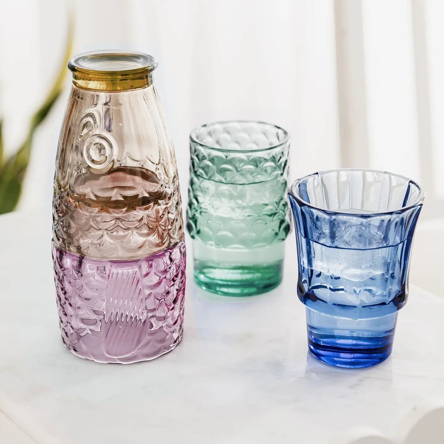 Fish Stacking Drinking Glass - Set of 4 - Rainbow