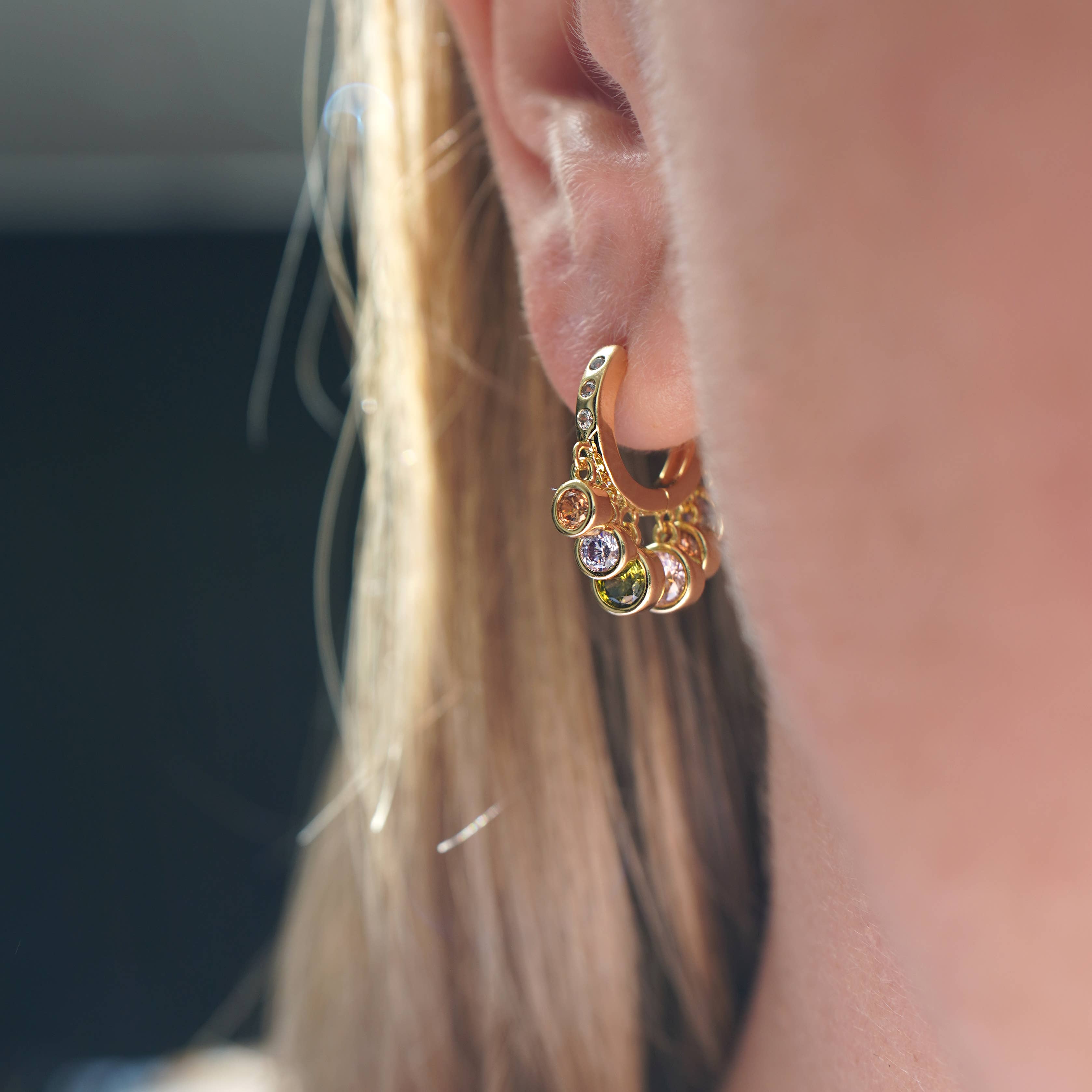 Pastel Stone Drop Hoop Earrings