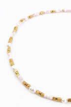 Pink Beaded Cube Gold Pearl Necklace