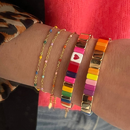 Boho Rainbow Heart Tile Bracelet