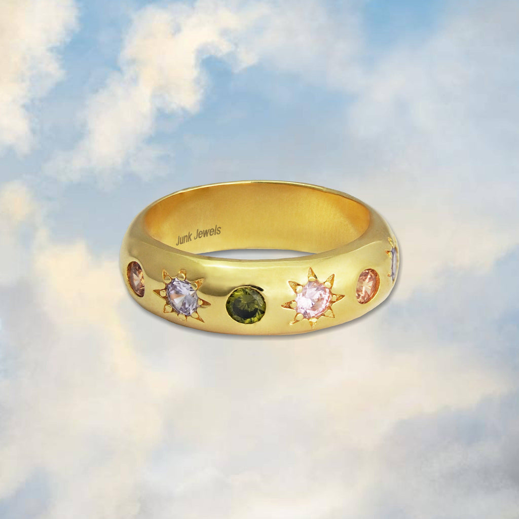 Pastel Stone Chunky Band Ring Gold
