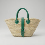 French Market Basket Leather Buckle Straw Bag