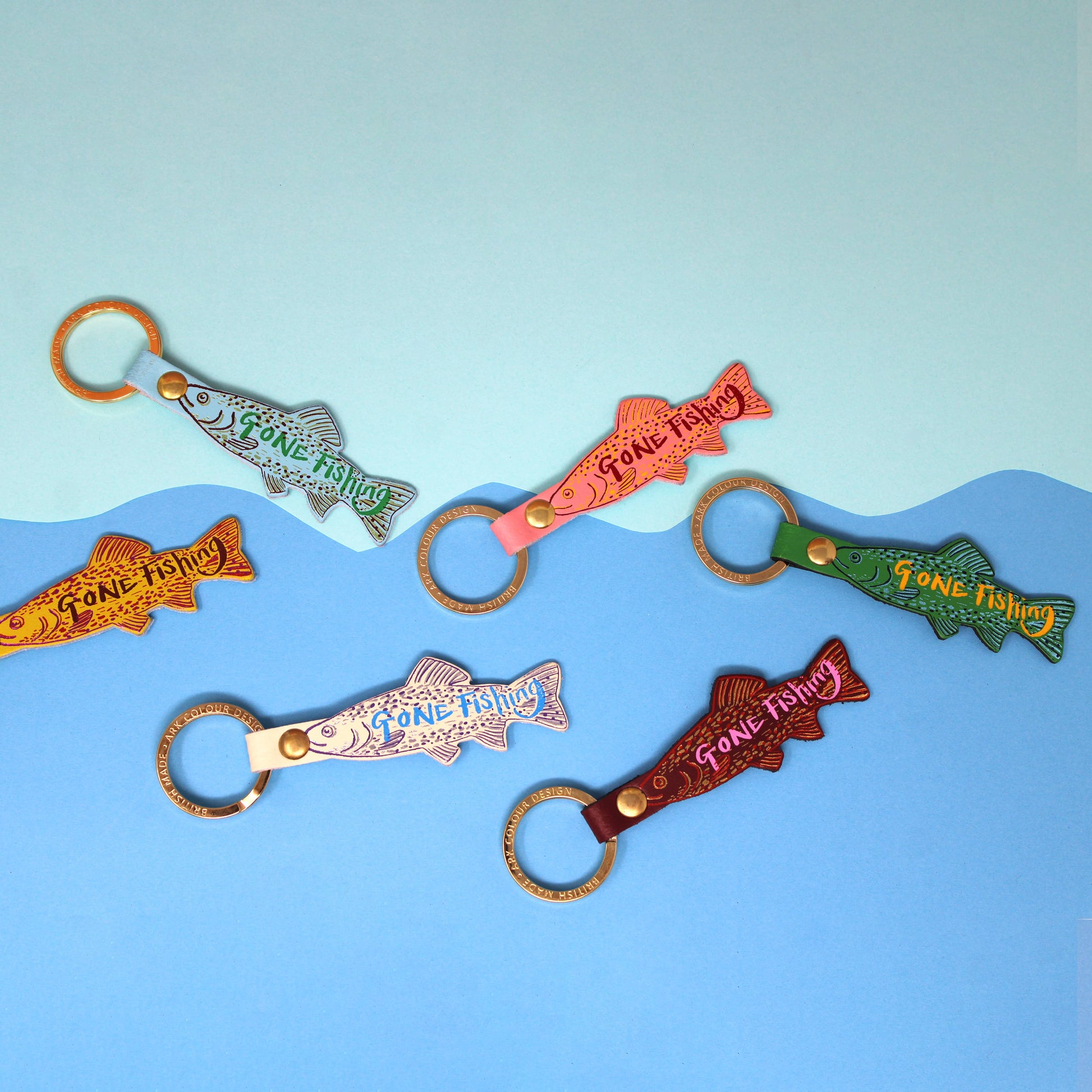 Gone Fishing Leather Key Fob