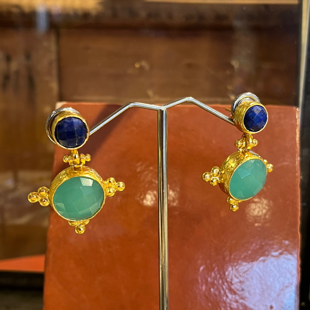 Aqua Marine & Labradorite Cross Earrings