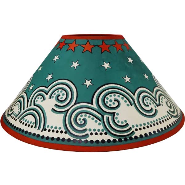 Hand-painted Clouds & Stars Lampshade - Teal