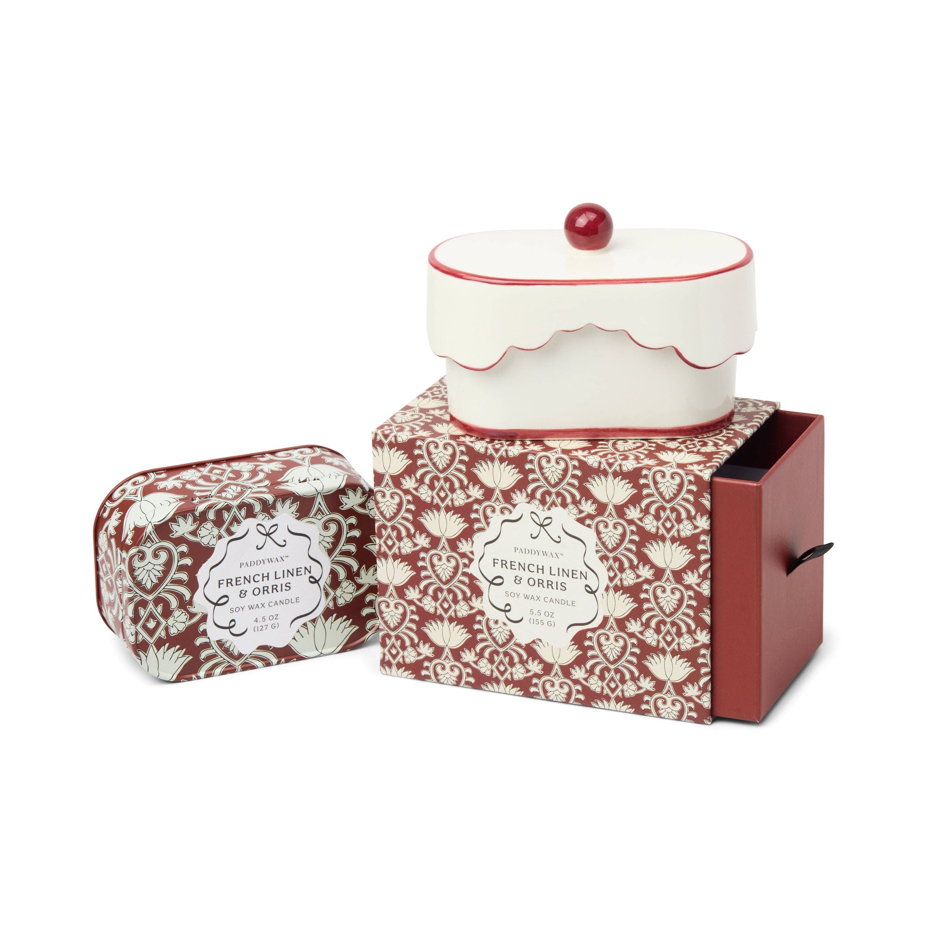 Cherie Ceramic Dish Candle - Red - French Linen & Orris