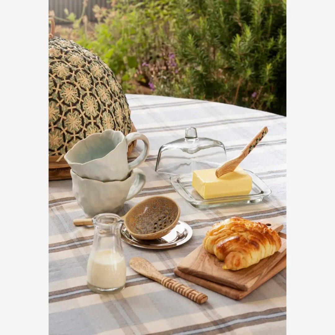 Stoneware serving spoon, Mustard/ Blue/ Off White
