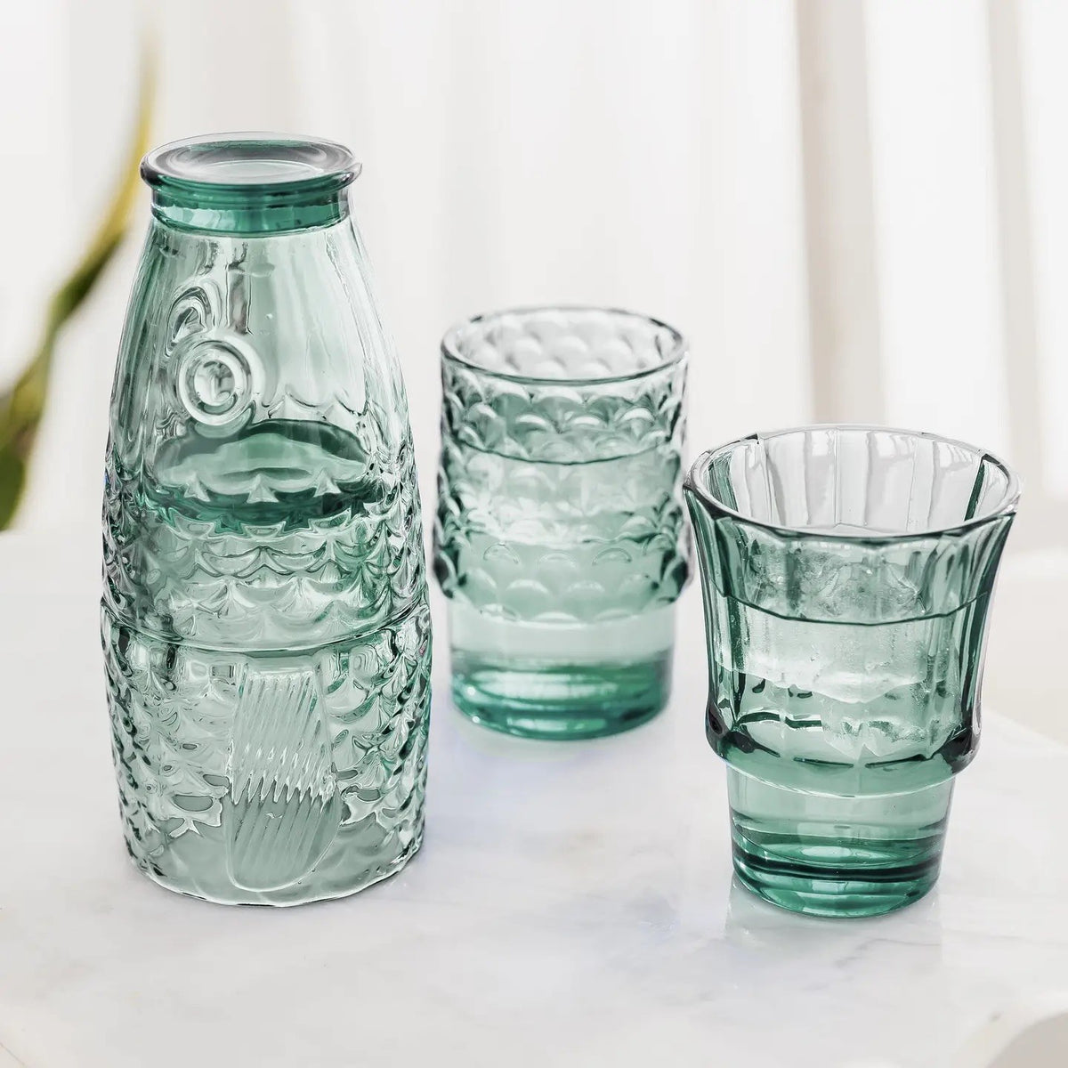 Fish Stacking Drinking Glasses - Set of 4 Green