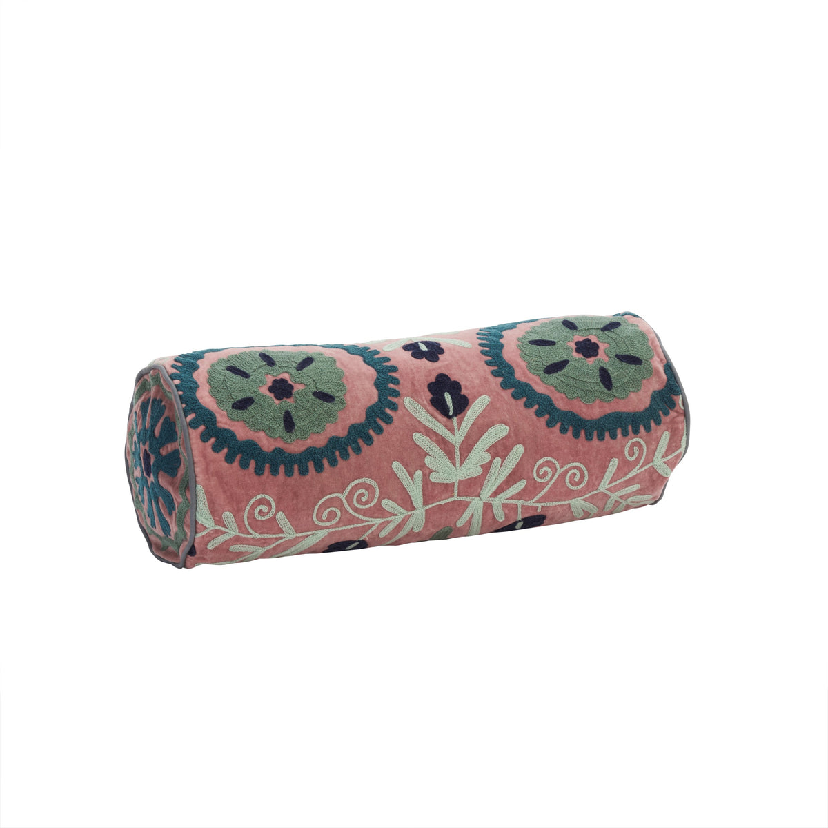 Suzani Embroidered Velvet Bolster Cushion