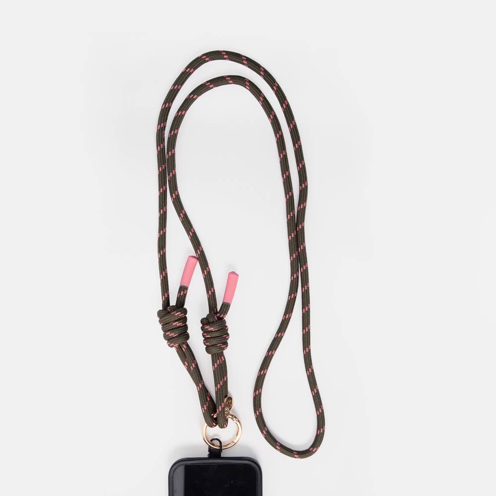Khaki/Pink Crossbody Phone Strap