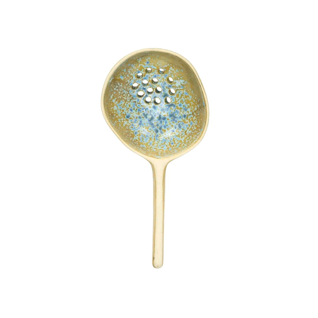 Stoneware serving spoon, Mustard/ Blue/ Off White