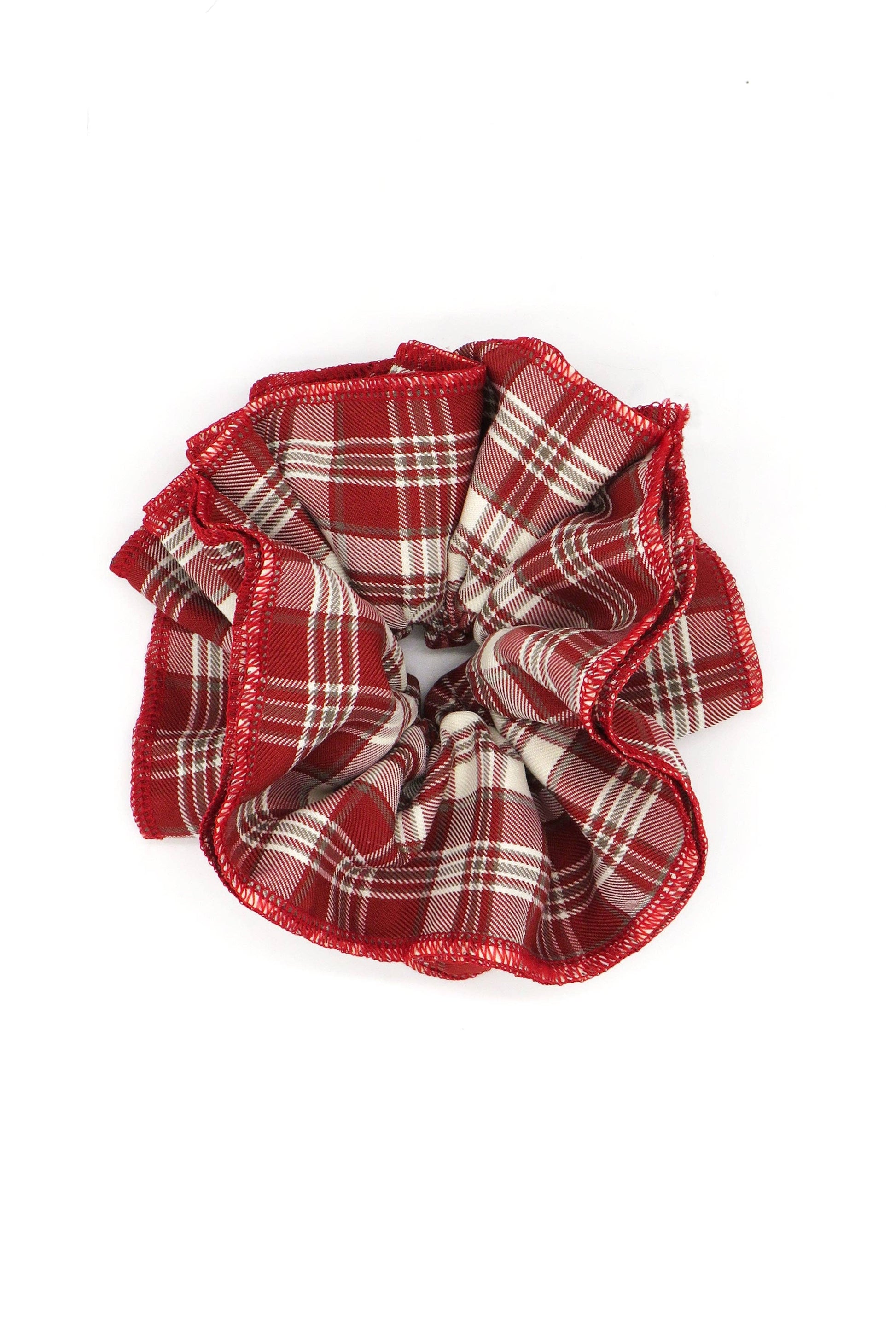 Double Layer Check Scrunchie in Red