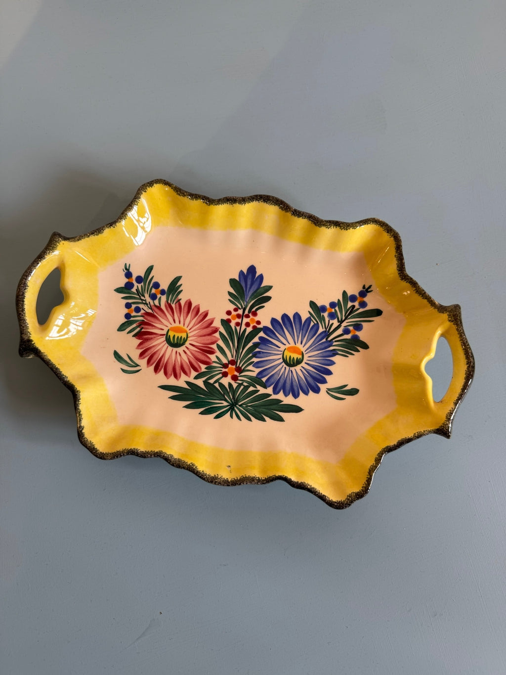 Vintage Henriot Quimper Cermaic Handled Tray