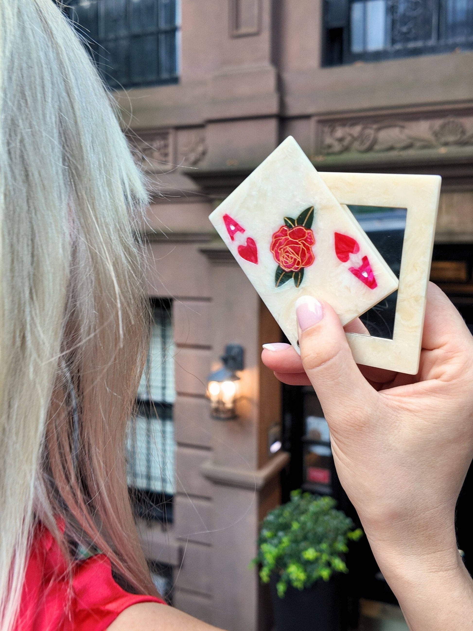 Hand-painted Ace of Hearts Compact Mirror