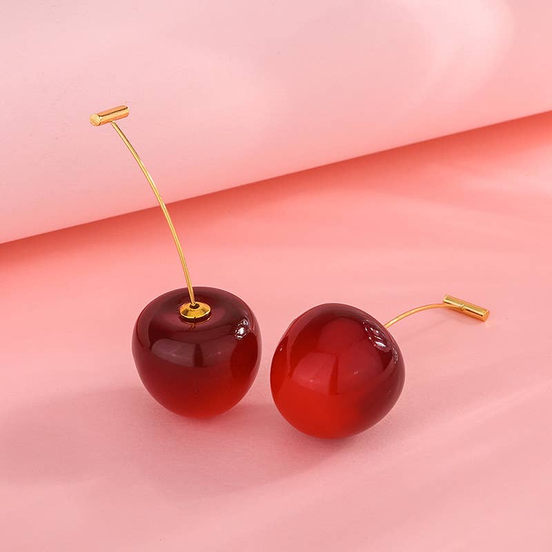 Thread Through Cherry Drop Earring in Dark Red