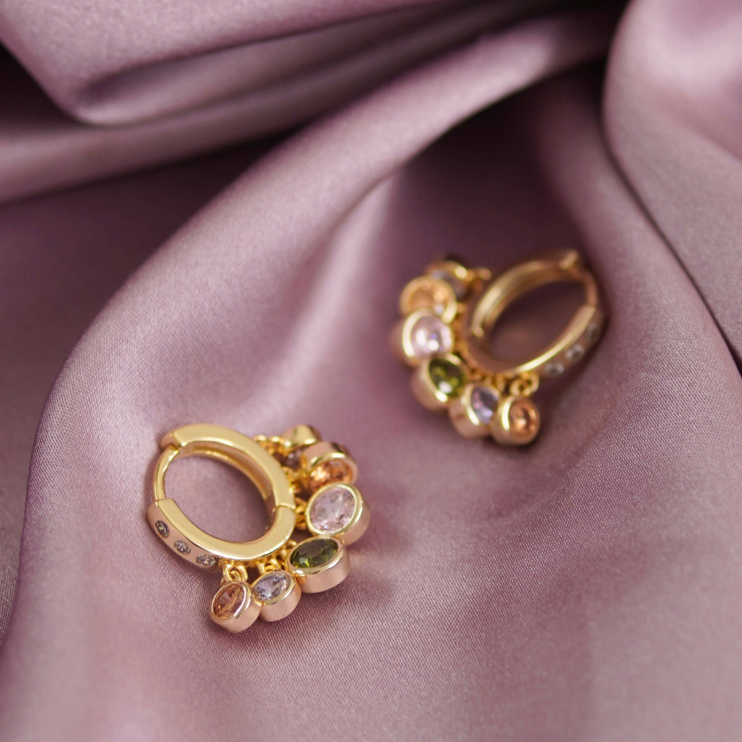 Pastel Stone Drop Hoop Earrings