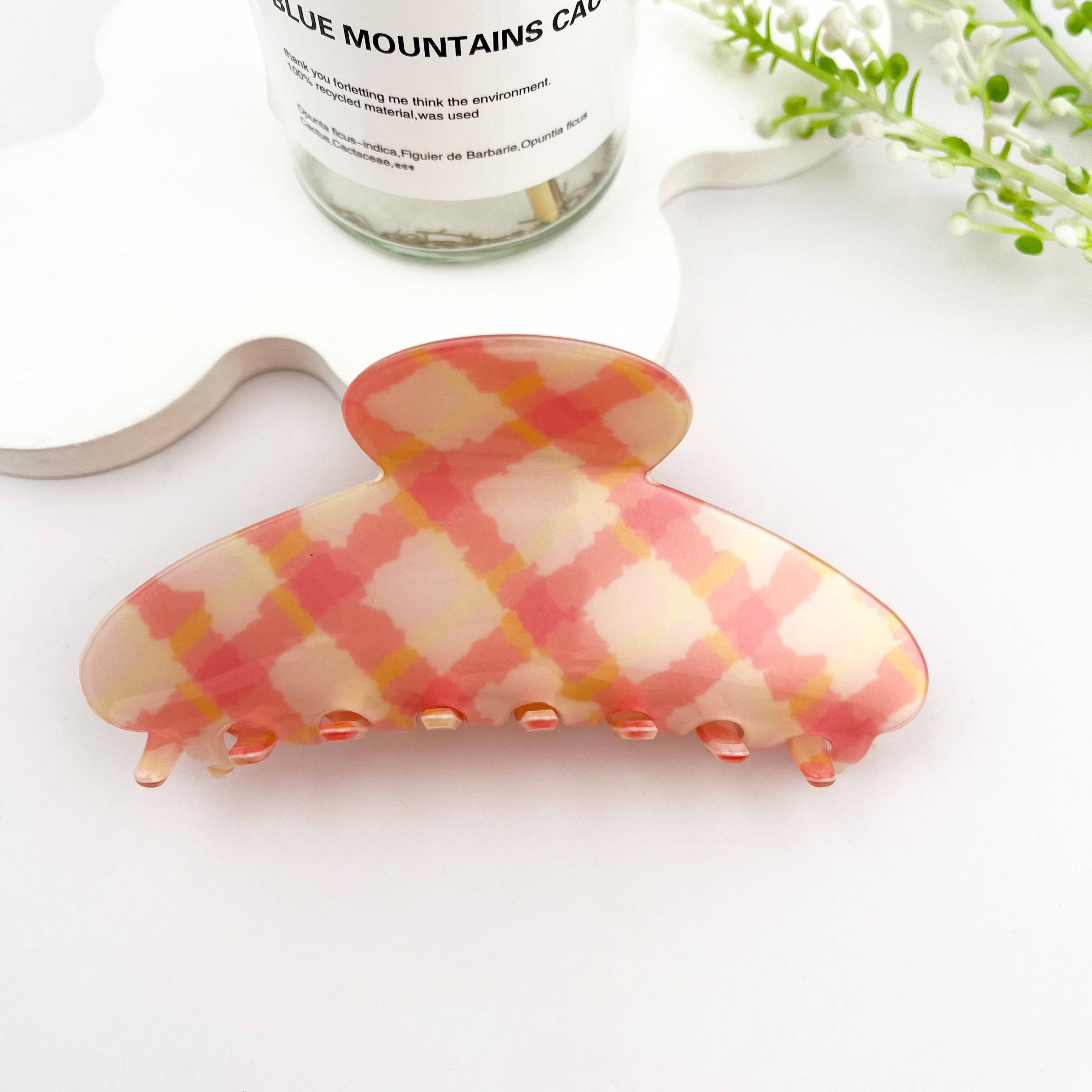 Checkered Vintage Crescent Hair Claw Clip