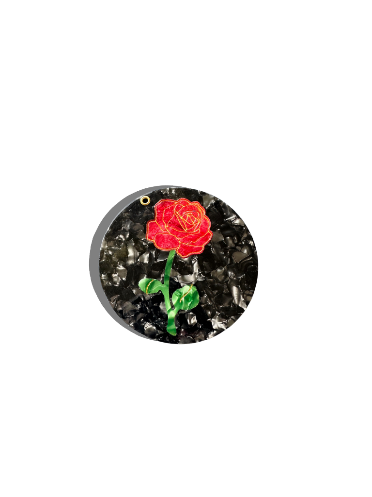 Hand-painted Rose Stem Compact Mirror | Eco-Friendly