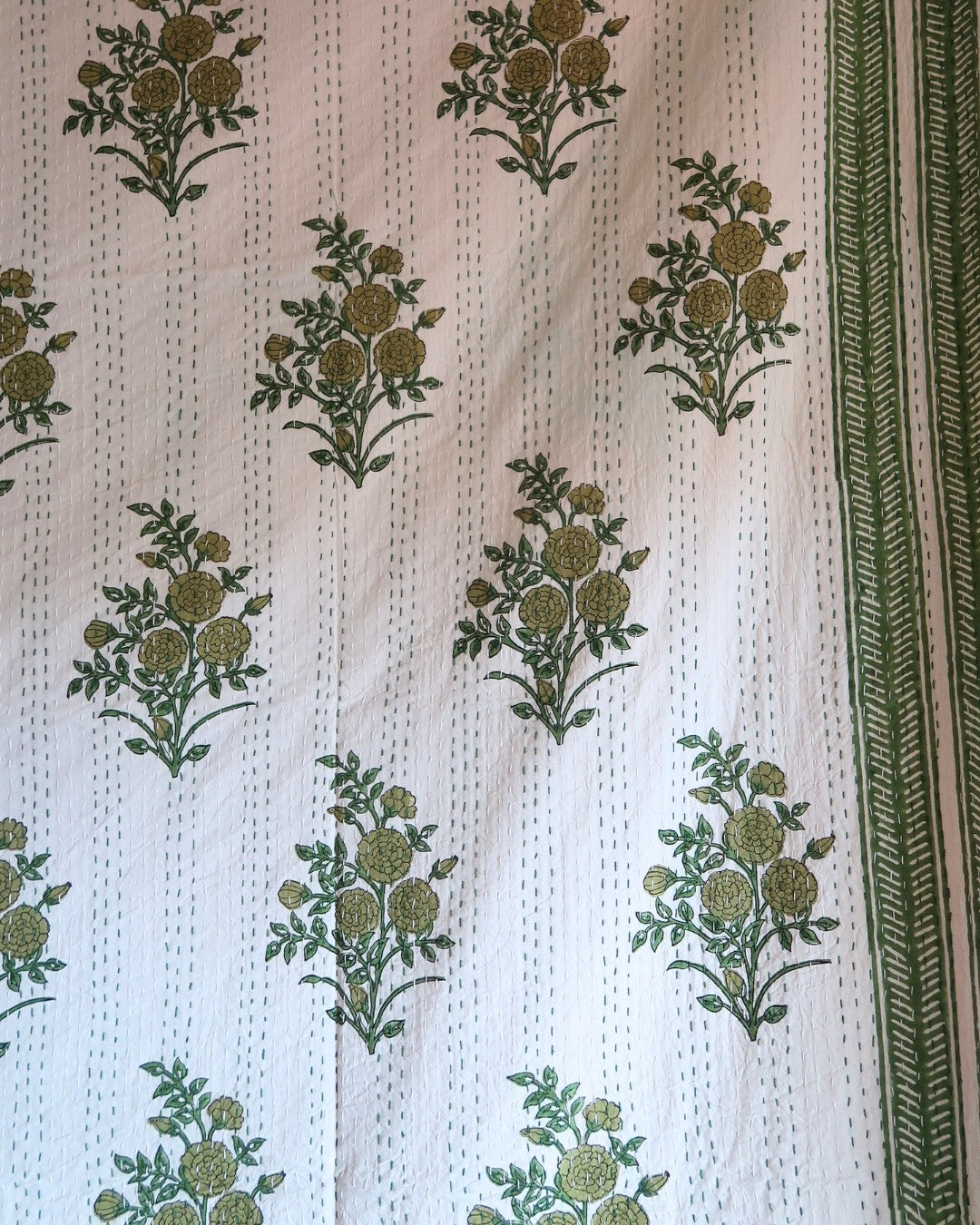 Green Marigold Block Print Throw