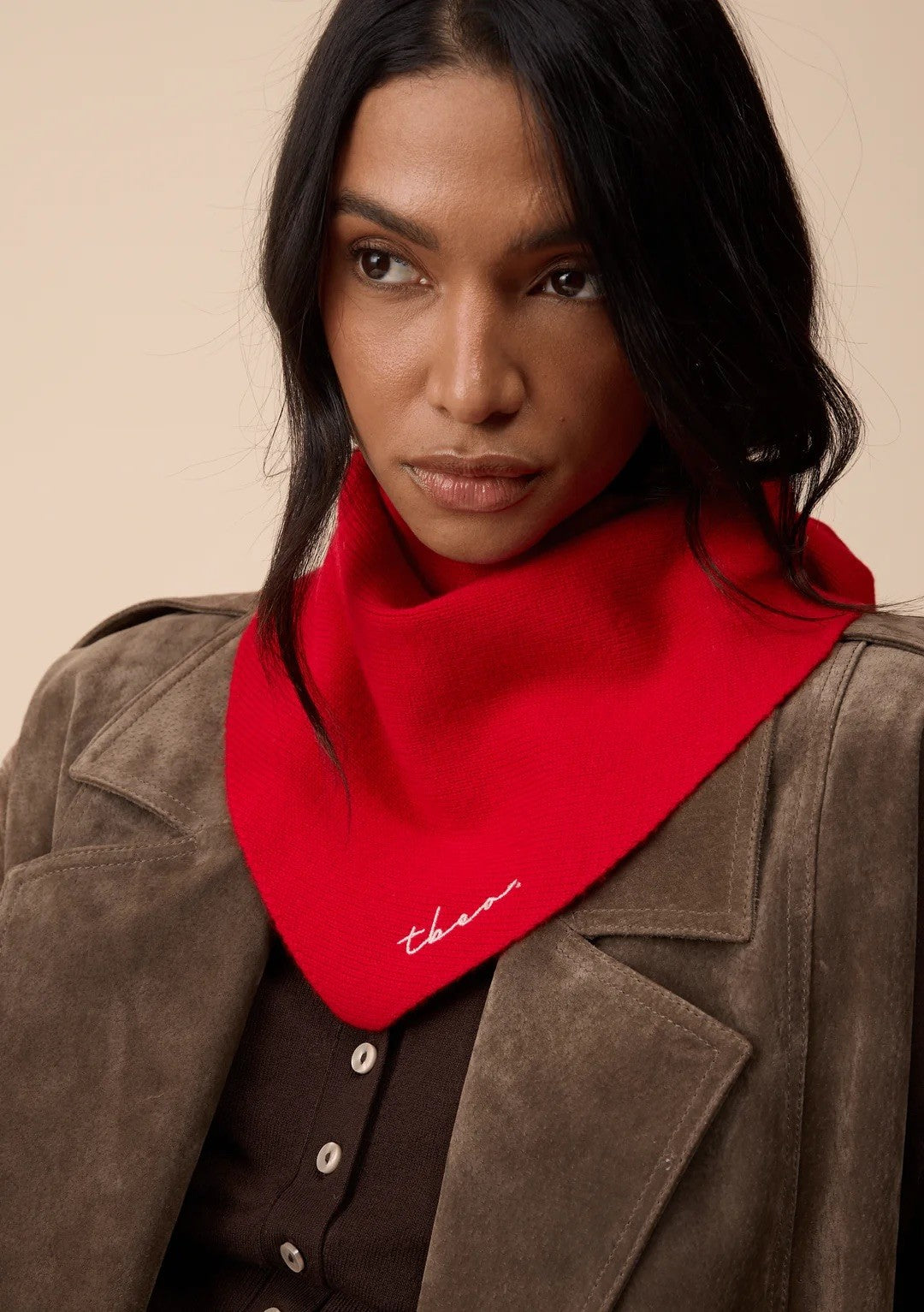 Merino Triangle Scarf in Red