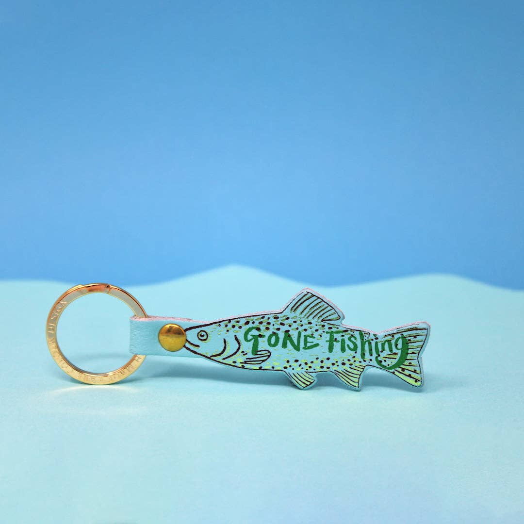 Leather 'Gone Fishing' Keyring
