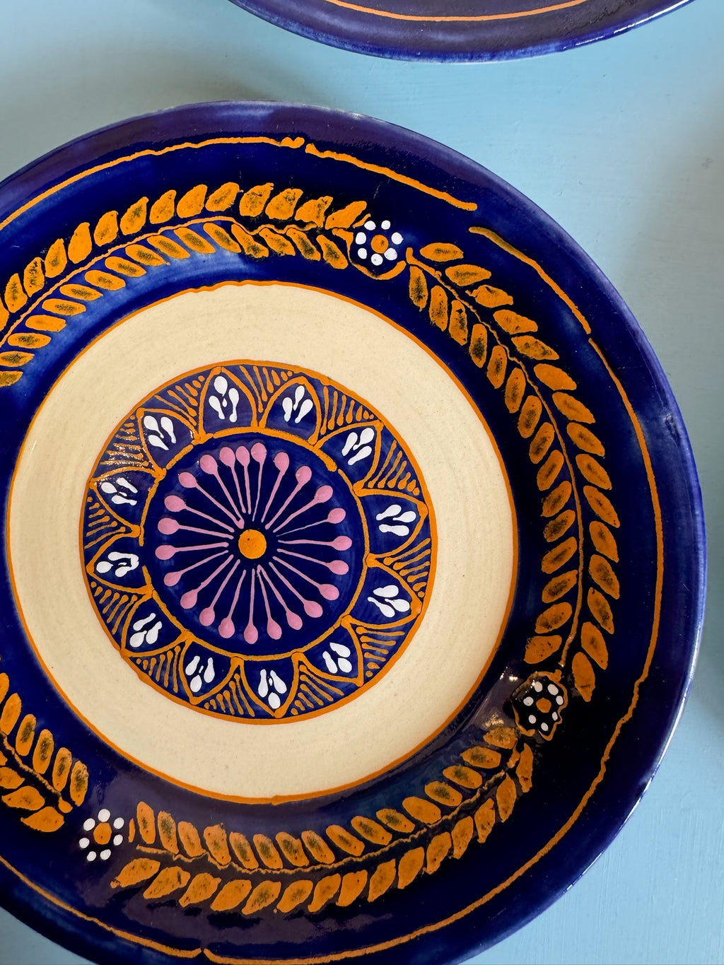 Vintage French Hand Painted Blue Plates
