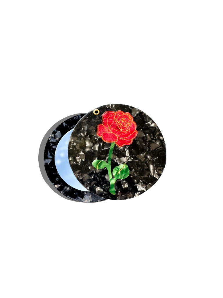 Hand-painted Rose Stem Compact Mirror | Eco-Friendly