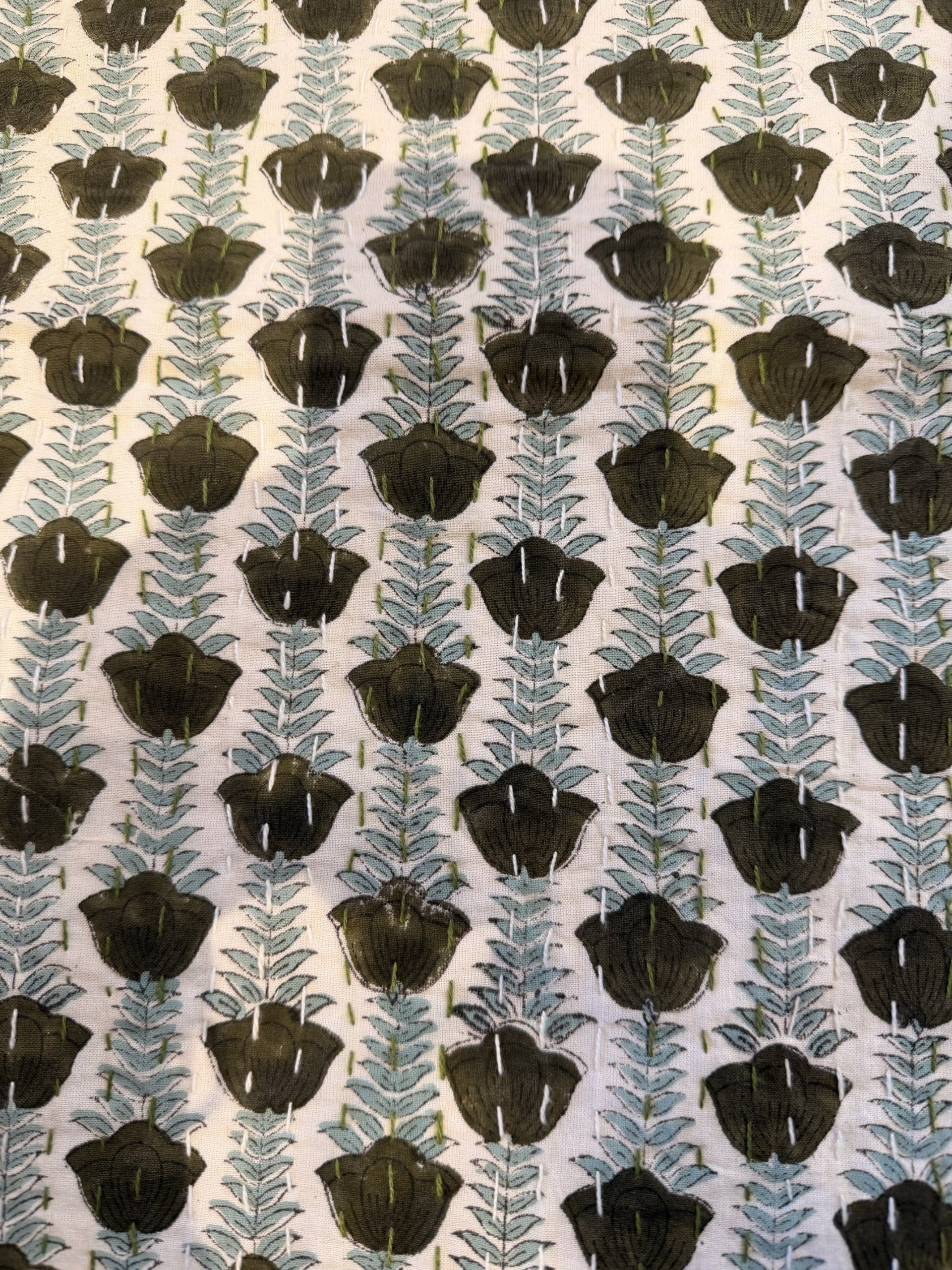 Green Tulip Block Print Throw