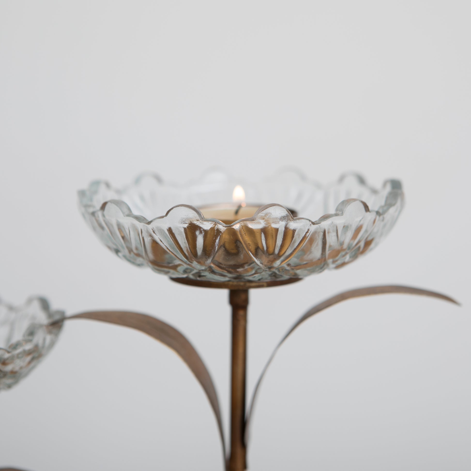 Glass Flower Double Tea-Light Candle Holder