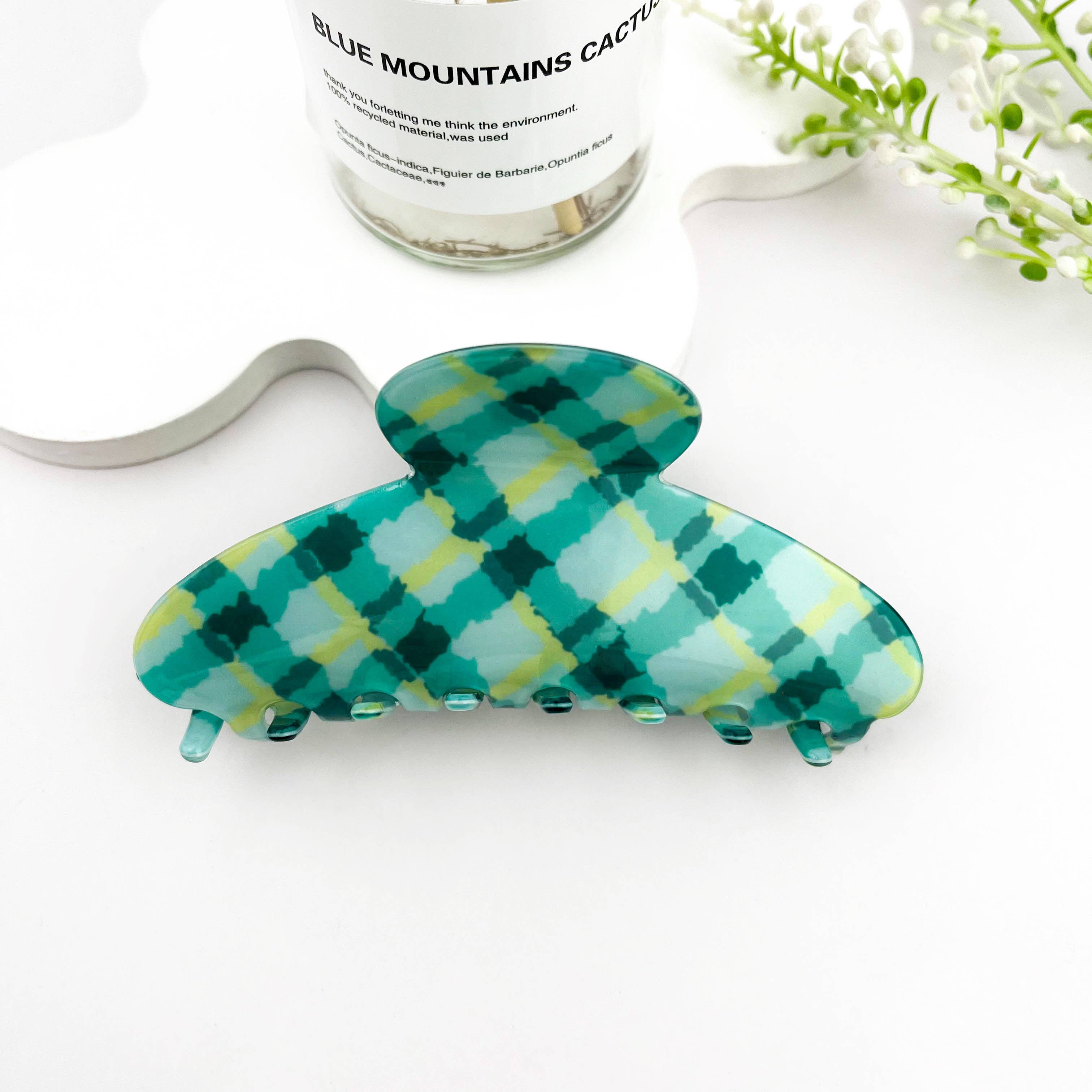 Checkered Vintage Crescent Hair Claw Clip
