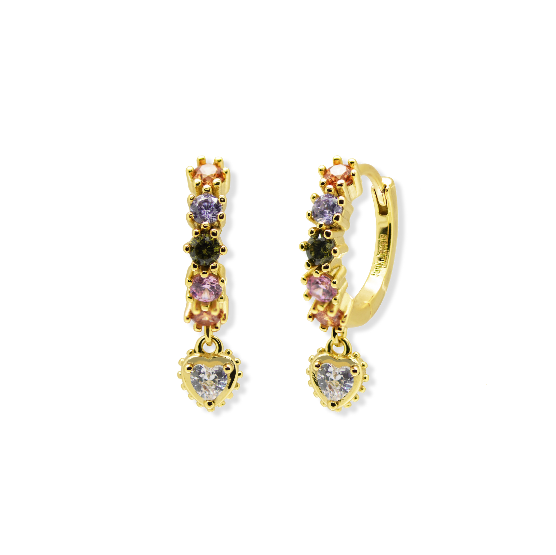 Pastel Stone Heart Charm Hoop Earrings